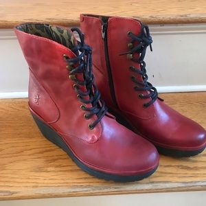 Gorgeous red leather FLY LONDON boots/booties. New, Never worn.